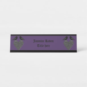 Porte-nom Pour Bureau Ravens gothiques et Black Heart Custom