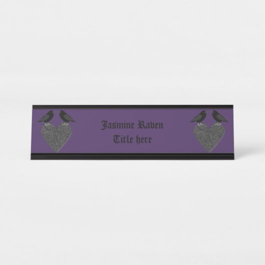 Porte-nom Pour Bureau Ravens gothiques et Black Heart Custom (Devant)