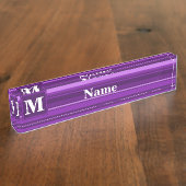 Porte-nom Pour Bureau Rayures de pourpre de monogramme (Taille)