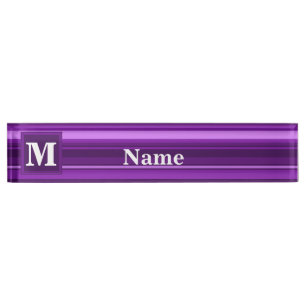 Porte-nom Pour Bureau Rayures de pourpre de monogramme