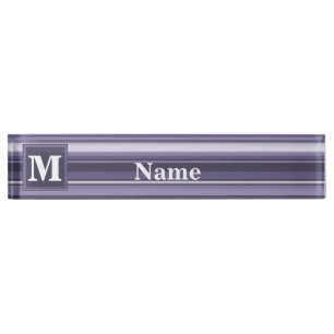 Porte-nom Pour Bureau Rayures violettes de cuir monogramme