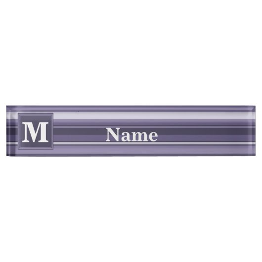 Porte-nom Pour Bureau Rayures violettes de cuir monogramme (Devant)