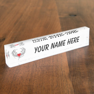Porte-nom Pour Bureau Red Angel Coeur avec ailes