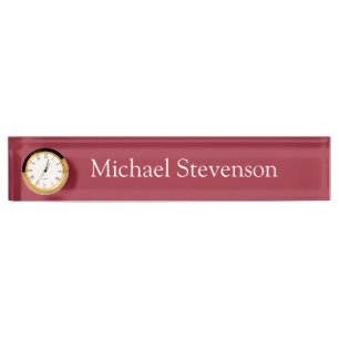 Porte-nom Pour Bureau Red Elegant élégant Business Nameplate avec horlog