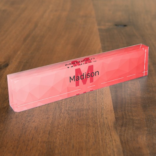 Porte-nom Pour Bureau Red gradient geometric mesh pattern Monogram (Taille)