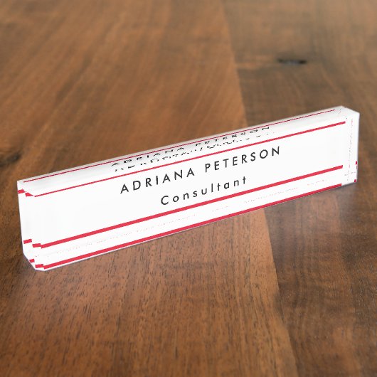 Porte-nom Pour Bureau Red White Simple Nom lisible Profession (Taille)