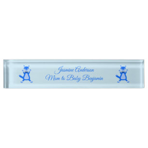 Porte-nom Pour Bureau Renard Mâle Bébé Bleu Mignon Personnalisé