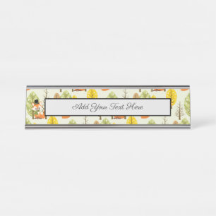 Porte-nom Pour Bureau Renard orange mignon Arbres d'automne Forêt Hipste