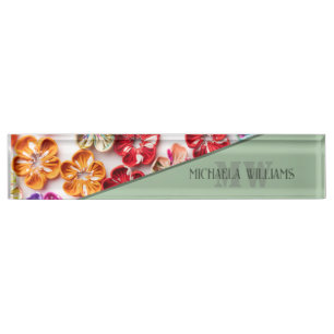 Porte-nom Pour Bureau Ressort tissu cousu artisanal Fleurs Multicolor