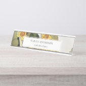 Porte-nom Pour Bureau Retro Elegant Rustique Jaune Vert Daffodile Floral (Devant)