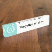 Porte-nom Pour Bureau Robin Oeuf What Blé Laurel Wreath Initial Monogram (Taille)