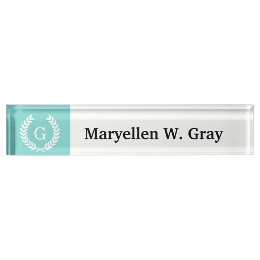 Porte-nom Pour Bureau Robin Oeuf What Blé Laurel Wreath Initial Monogram (Devant)