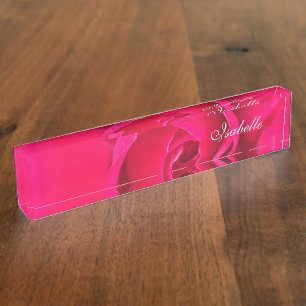 Porte-nom Pour Bureau Romantique Rose rose rouge Personnalisé v2 Nom du