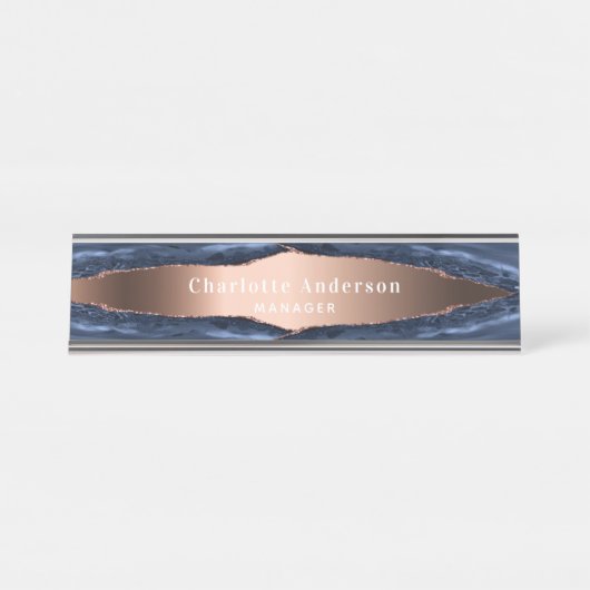 Porte-nom Pour Bureau Rose bleu or agate marbre nom (Devant)