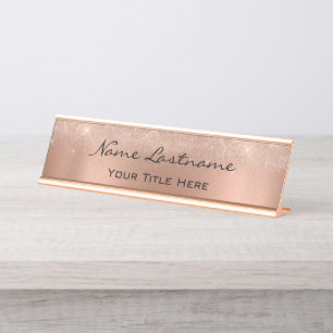 Porte-nom Pour Bureau Rose de cuivre minimaliste Or personnalisé Élégant