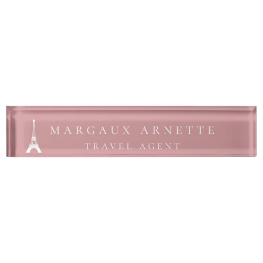Porte-nom Pour Bureau Rose de logo de Tour Eiffel (Devant)