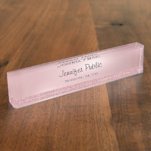 Porte-nom Pour Bureau Rose de script libre Parties scintillant or Modèle