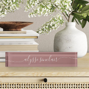 Porte-nom Pour Bureau Rose Dusty Mauve Élégant script de calligraphie