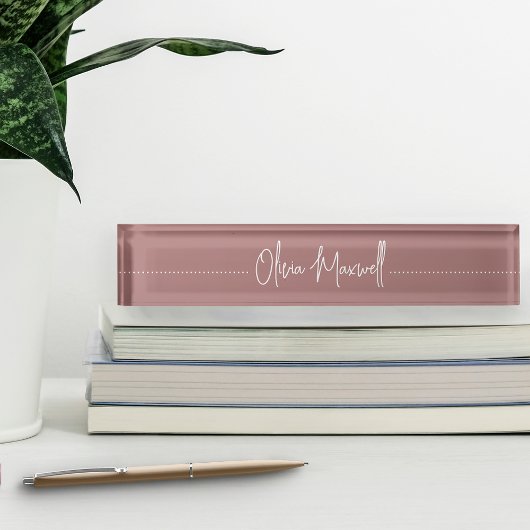 Porte-nom Pour Bureau Rose Dusty Mauve Sketché Cursive Script