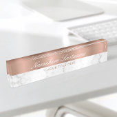 Porte-nom Pour Bureau Rose Gold Blanc Gris Marbre Élégant Script