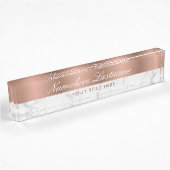 Porte-nom Pour Bureau Rose Gold Blanc Gris Marbre Élégant Script
