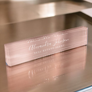 Porte-nom Pour Bureau Rose Gold Blush Pink Élégant professionnel