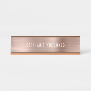 Porte-nom Pour Bureau Rose Gold Chic Typographie Art Déco en Métal Bross