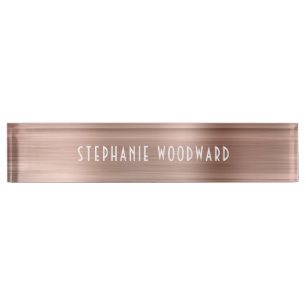 Porte-nom Pour Bureau Rose Gold Élégant Faux Métal Brossé Art Déco
