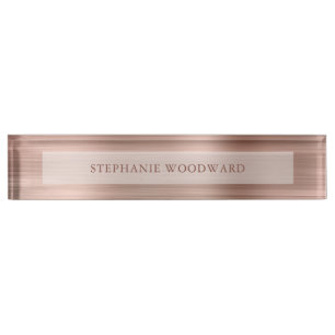 Porte-nom Pour Bureau Rose Gold Élégant Faux Métal Brossé Feuille