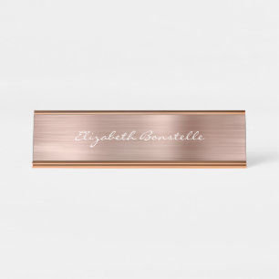 Porte-nom Pour Bureau Rose Gold Élégant Métal Brossé Manuscrit
