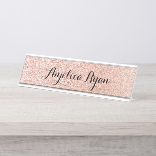 Porte-nom Pour Bureau Rose Gold Faux Parties scintillant Nom de script p (Devant)