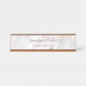 Porte-nom Pour Bureau Rose Gold Marble manuscrit Script moderne élégant (Devant)