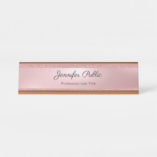Porte-nom Pour Bureau Rose Gold Parties scintillant Calligraphie Texte É (Devant)