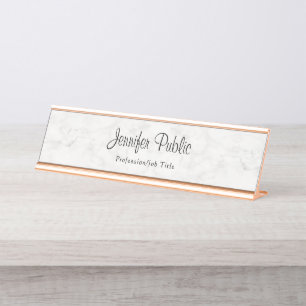 Porte-nom Pour Bureau Rose Marbre blanc or moderne chic Modèle