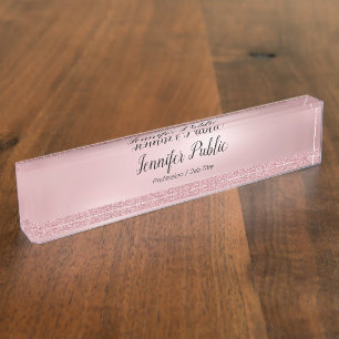 Porte-nom Pour Bureau Rose moderne Gold Parties scintillant Nom de l'éc