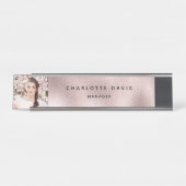 Porte-nom Pour Bureau Rose or photo monogramme employé moderne (Devant)
