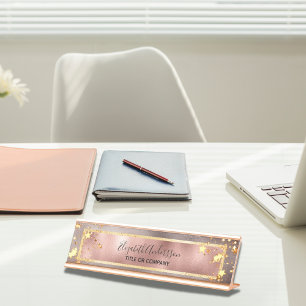 Porte-nom Pour Bureau Rose or rose étoiles métalliques nom entreprise
