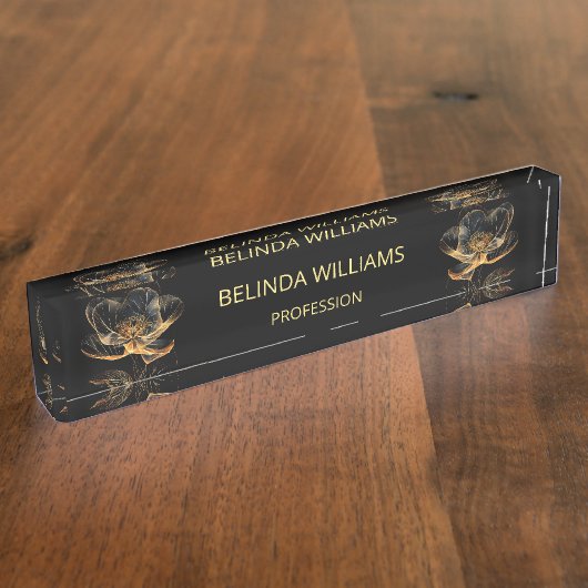 Porte-nom Pour Bureau Rose or transparent noir (Taille)