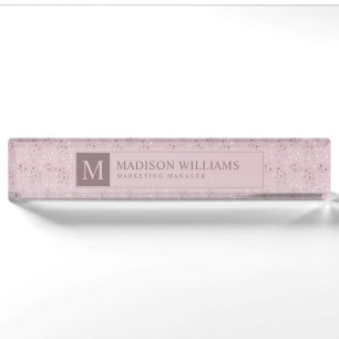 Porte-nom Pour Bureau Rose Pâle Pastel Rose Pailleté à Points Dorés