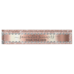 Porte-nom Pour Bureau Rose Parties scintillant or Diamant Look manuscrit