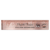 Porte-nom Pour Bureau Rose Pink Gold Eyelashes Dripping Glitter (Devant)