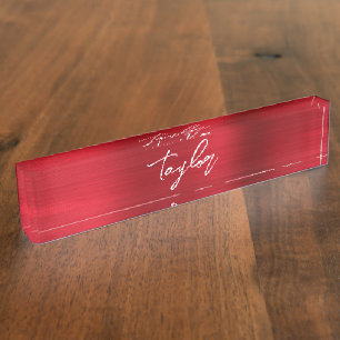 Porte-nom Pour Bureau Rose Rouge Ombre Feuille Moderne Écriture Pinceau