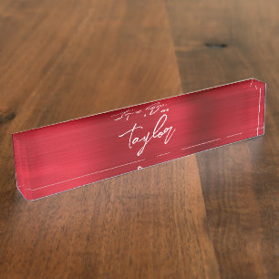 Porte-nom Pour Bureau Rose Rouge Ombre Foil Moderne Brush Script