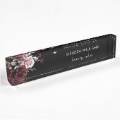 Porte-nom Pour Bureau Roses à l'aquarelle Fond Noir