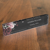 Porte-nom Pour Bureau Roses à l'aquarelle Fond Noir (Taille)