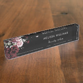 Porte-nom Pour Bureau Roses à l'aquarelle Fond Noir (Taille)