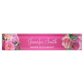 Porte-nom Pour Bureau Roses de verre rose chaud (Devant)