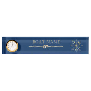 Porte-nom Pour Bureau Roue de bateau en or nautique, bleu marine