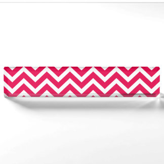 Porte-nom Pour Bureau Rouge à lèvres rose et blanc Chevron Zig Zag