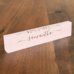 Porte-nom Pour Bureau Rouge et Marron Foncé Élégant Signature Nom avec E